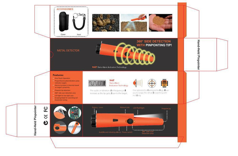 Black High-Sensitivity Metal Detector Pinpointer - GP Pointer with Vibration and Audio Alert for Treasure Hunting
