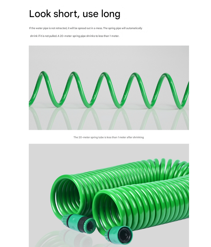 10m Retractable Spring Garden Hose with 5-Function Spray Gun - EVA Burst-Proof Watering Hose for Car Washing