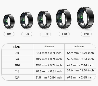 Silver Round 0.74inch Smart Ring with Heart Rate and Sleep Tracking - IP68 Waterproof Fitness Tracker with Step Counter