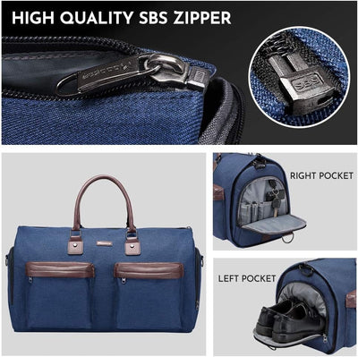 Dark Blue 45L Garment Duffel Bag - Men's Travel Suit Bag - Carry On Weekender
