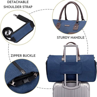 Dark Blue 45L Garment Duffel Bag - Men's Travel Suit Bag - Carry On Weekender