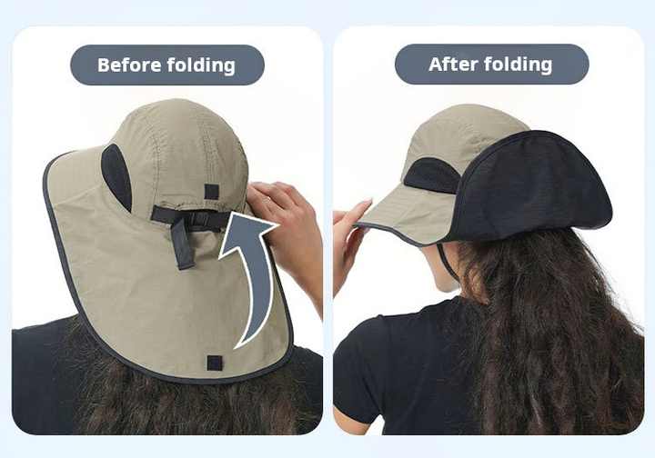 Rose Red Wide Brim Sun Hat with Cape - Foldable UV Protection - 10cm Brim