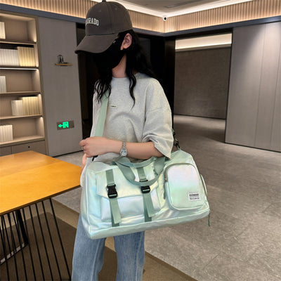 Light Pink Iridescent Gym Bag with Wet-Dry Separation - Large Capacity Travel and Fitness Duffel