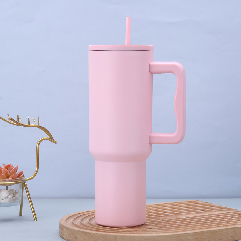 Pink 40oz Stainless Steel Tumbler with Handle & Straw - Large Capacity Car Cup