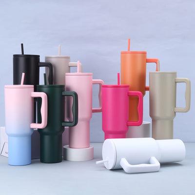 Pink 40oz Stainless Steel Tumbler with Handle & Straw - Large Capacity Car Cup