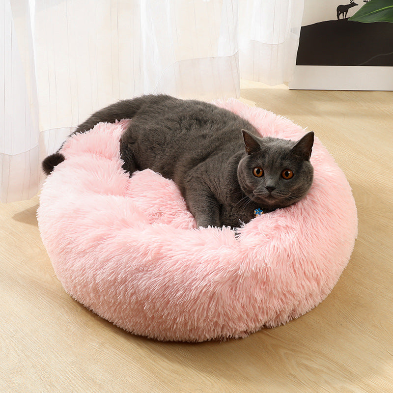 Blue 50cm Cozy Round Pet Bed - Plush Cat & Dog Bed with Non-Slip Base, Machine Washable