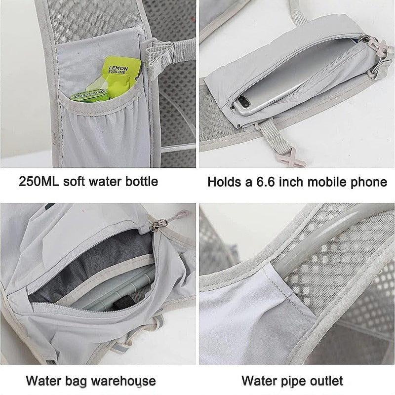 Grey Cycling Running Hiking Backpack - Breathable Hydration Pack with Vest Design for Biking, Marathon & Outdoor Sports
