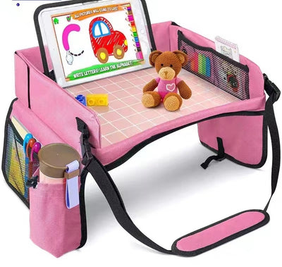 Pink Car Seat Organizer Tray for Kids - Travel Toy Storage with 43x36.5x30cm Large Capacity - Backseat Activity Tray with Storage Pockets