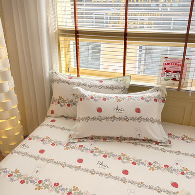 Strawberry Bunny 100% Cotton Pillowcase Set (Pack of 2) - Breathable Standard Size 48x74cm Pure Cotton Pillow Covers