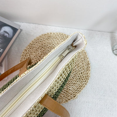 Rainbow Gradient Eco-Friendly Woven Straw Tote Bag - Stylish 47x36x16cm Women's Shoulder Bag for Beach, Shopping & Daily Use