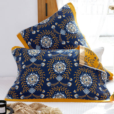 Single Blue Flower Butterfly Pillow Towel Premium Cotton Gauze Pillow Towel Pair - Simple Nordic Style (52x75cm)