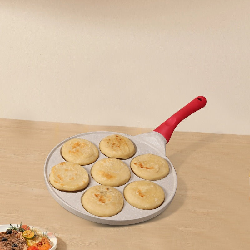 Black Cartoon + Black Handle (Gas Model) Non-Stick Pancake Pan - 7-Hole Fun Shapes Breakfast Griddle (27cm)