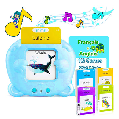 Blue Panda [Plain English] [112 Cards 224 Contents] Bilingual Early Learning Flash Card Reader - Interactive Audio Toy for Toddlers