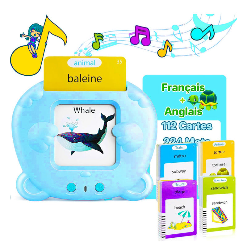 Blue Panda [Plain English] [112 Cards 224 Contents] Bilingual Early Learning Flash Card Reader - Interactive Audio Toy for Toddlers
