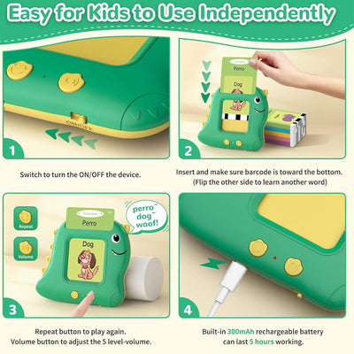 Blue Panda [Plain English] [112 Cards 224 Contents] Bilingual Early Learning Flash Card Reader - Interactive Audio Toy for Toddlers