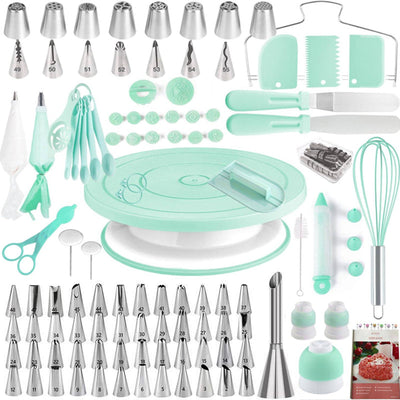 Green Comprehensive 137-Piece Cake Decorating Kit - Turntable, Piping Tips & Baking Tools Set