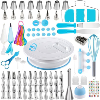 Blue Comprehensive 137-Piece Cake Decorating Kit - Turntable, Piping Tips & Baking Tools Set