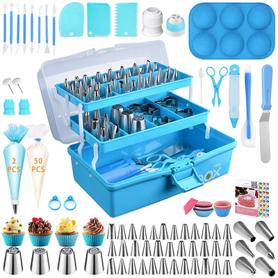 Blue Comprehensive 236-Piece Cake Decorating Kit - Turntable, Piping Tips & Baking Tools Set