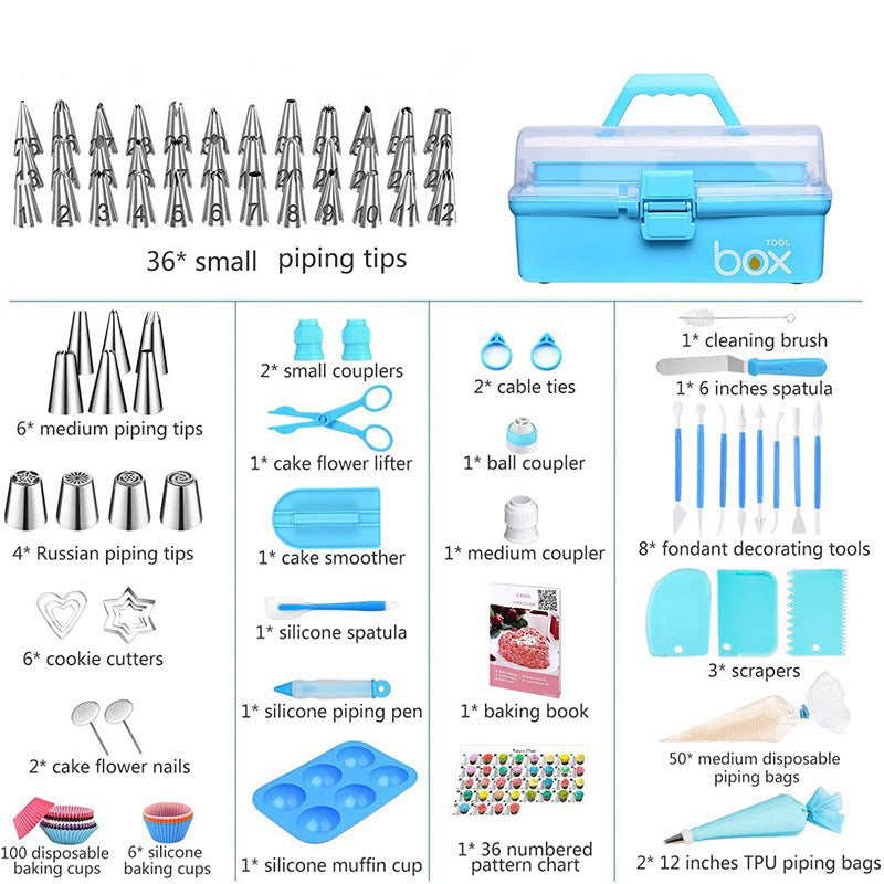 Blue Comprehensive 236-Piece Cake Decorating Kit - Turntable, Piping Tips & Baking Tools Set