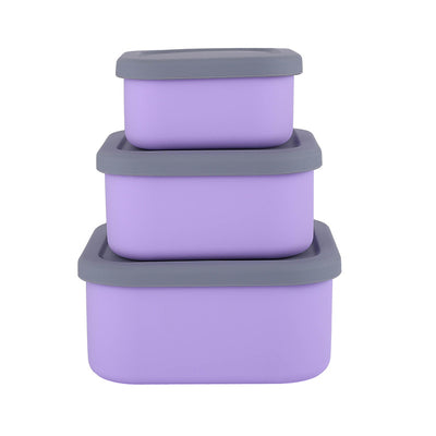 Purple 3-Piece Stackable Silicone Food Storage Container Set - Microwave Safe Lunch Boxes (300/700/1300ml)