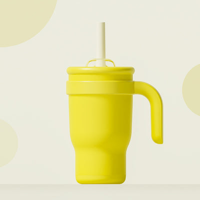 Yellow 14oz Insulated Tumbler with Handle & Straw - 304 Stainless Steel Car Cup (Contrast Color)