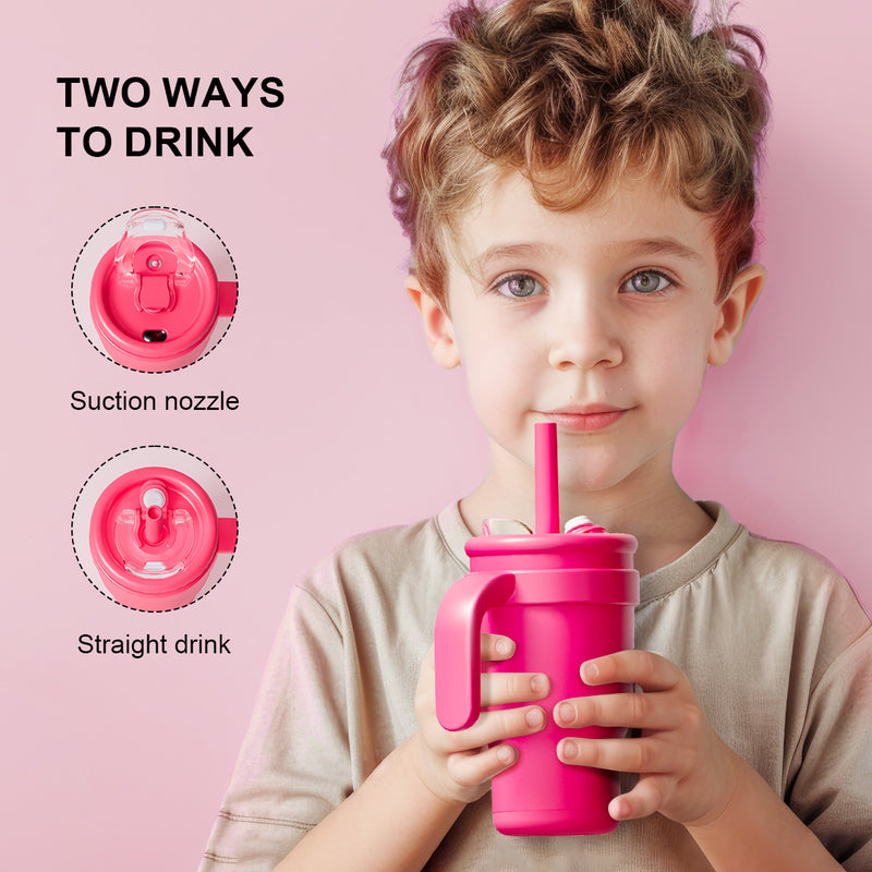 Yellow 14oz Insulated Tumbler with Handle & Straw - 304 Stainless Steel Car Cup (Contrast Color)