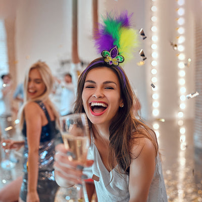 New Arrow Pattern Festive Mardi Gras Feather Headband Set - 10 Pack Sequin Jester Hat Party Accessory