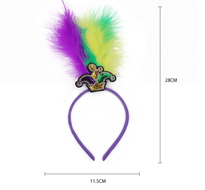 New Arrow Pattern Festive Mardi Gras Feather Headband Set - 10 Pack Sequin Jester Hat Party Accessory