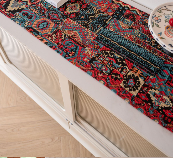 Jacquard Red Water Plant 33-180cm Elegant Geometric Jacquard Table Runner with Tassels - Modern Dining & Coffee Table Decor