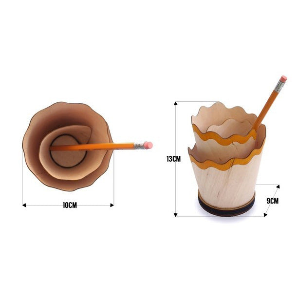 2PCS Blue Creative Wooden Pencil Shaving Pen Holder - Novelty Desk Organizer & Stationery Storage