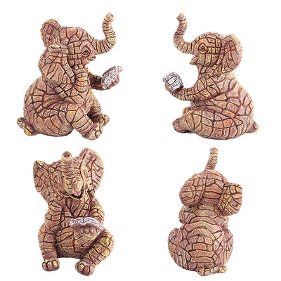 2 PCS Textured Resin Elephant Figurine - Decorative Stone-Look Statue for Home & Garden Decor