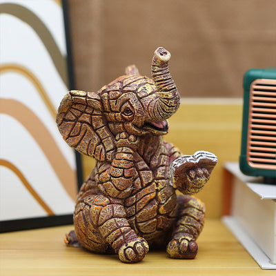 2 PCS Textured Resin Elephant Figurine - Decorative Stone-Look Statue for Home & Garden Decor