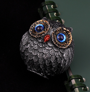 3Pcs Blue Small Decorative Resin Owl Figurine - Textured Statue with Blue Eyes