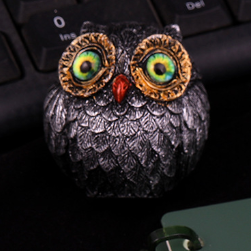 3Pcs Green Small Decorative Resin Owl Figurine - Textured Statue with Blue Eyes