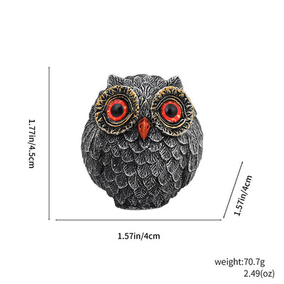 3Pcs Red Small Decorative Resin Owl Figurine - Textured Statue with Blue Eyes