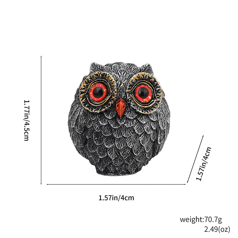 3Pcs Red Small Decorative Resin Owl Figurine - Textured Statue with Blue Eyes