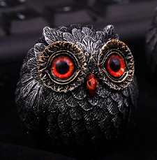3Pcs Red Small Decorative Resin Owl Figurine - Textured Statue with Blue Eyes