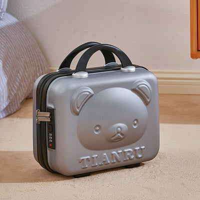 Cute Bear Face Hard-Shell Storage Case with Lock - 14-Inch grey Travel Organizer