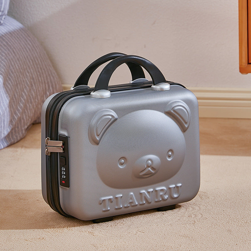 Cute Bear Face Hard-Shell Storage Case with Lock - 14-Inch grey Travel Organizer