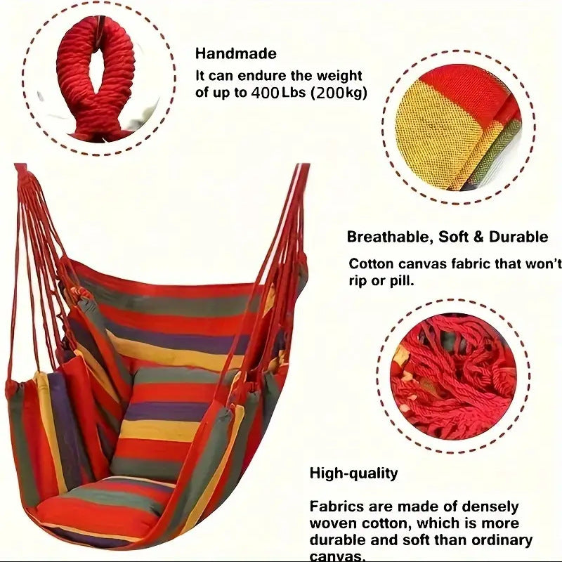 Colorful Striped Hammock Chair with Ropes and Storage Bag - Yellow Stripes