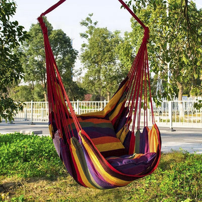 Colorful Striped Hammock Chair with Ropes and Storage Bag - Yellow Stripes
