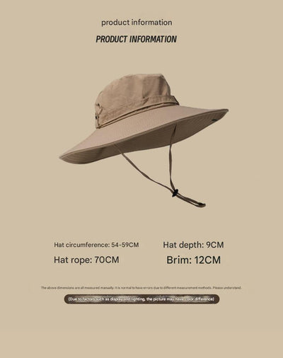 Water-Repellent Wide-Brim Bucket Hat with Adjustable Chin Strap - Sun Protection Khaki
