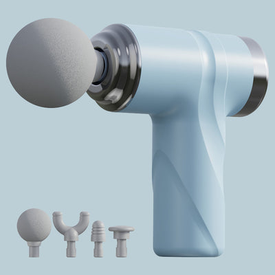 Blue Mini Portable Massage Gun - Deep Tissue 6mm Relief with 4 Massage Heads and Bass Noise Cancellation
