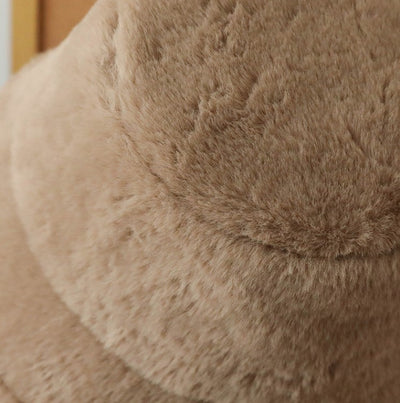 Plush Bucket Hat with Ear Flaps,Warm Furry Winter Hat in Khaki-One size (54-59cm) adjustable