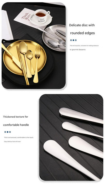 6-Piece Portable Stainless Steel Cutlery Set with Plate and Bag - Silver, Great for Camping and Travel (Chopsticks)