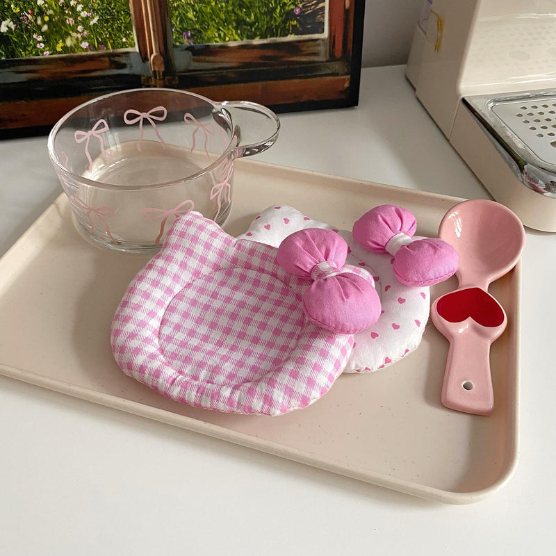 Korean INS Kitty Quilt Insulation Pad, Cute Fabric Kitchen Mat, Desktop Decoration (Pink)