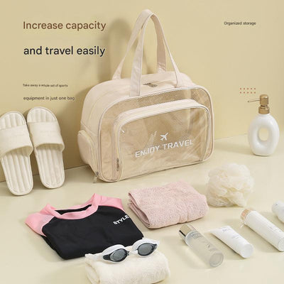 Waterproof beach bag with wet and dry separation, gym and swim storage bag, toiletries and cosmetic bag for swimsuits and goggles (Pink has shoe compartment)