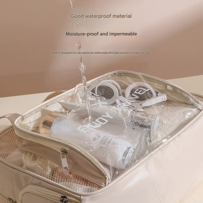 Waterproof beach bag with wet and dry separation, gym and swim storage bag, toiletries and cosmetic bag for swimsuits and goggles (Beige has shoe compartment)