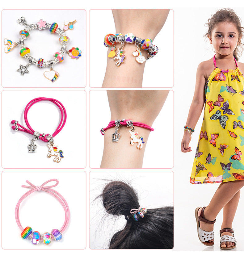 Unicorn DIY Beaded Bracelet Kit for Kids - Pink Crystal Beads and Charms Jewelry Set with Gift Box