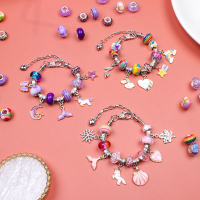 Unicorn DIY Beaded Bracelet Kit for Kids - Green Crystal Beads and Charms Jewelry Set with Gift Box